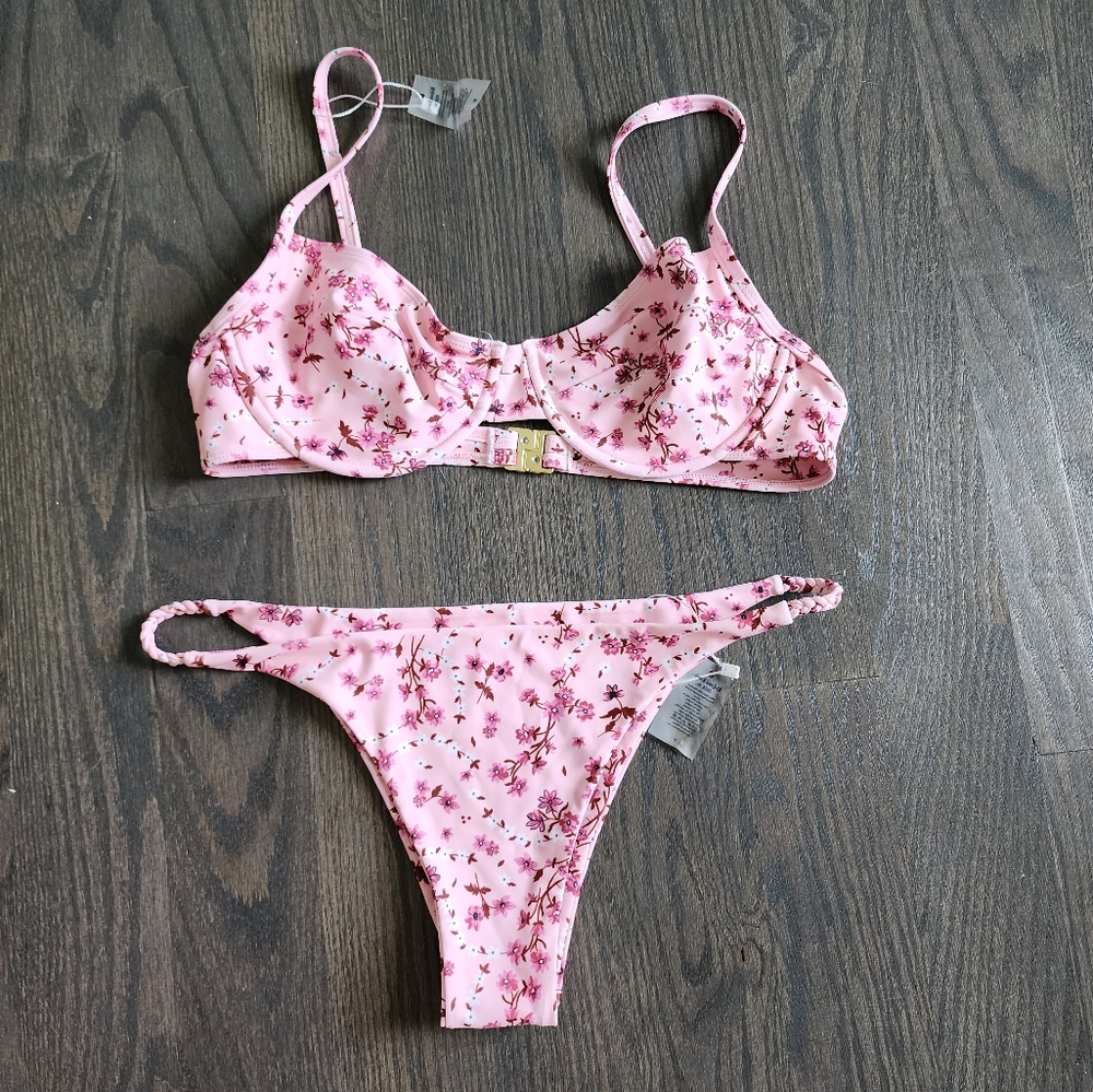 Kulani Kinis pink floral bikini set in XL